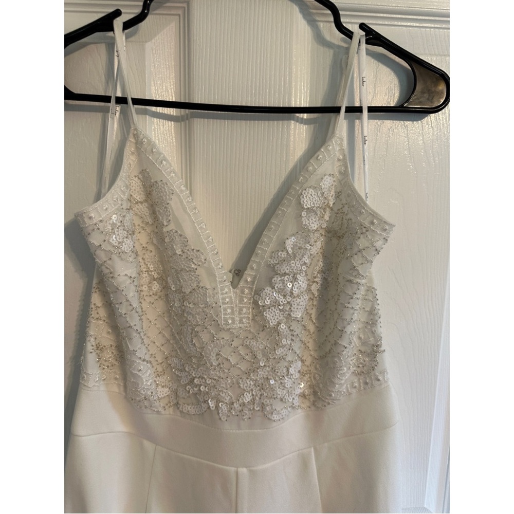 Lulu’s Memorable Occasion White Beaded Sequin Wide-Leg Jumpsuit